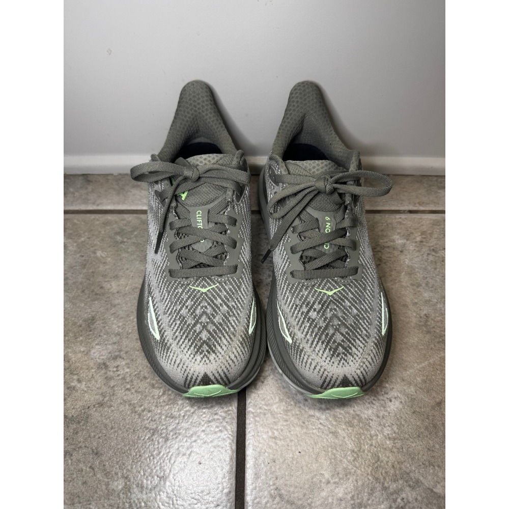 Hoka Clifton 9 Women Gray Neon Running Shoes Sneakers Size 5.5B US